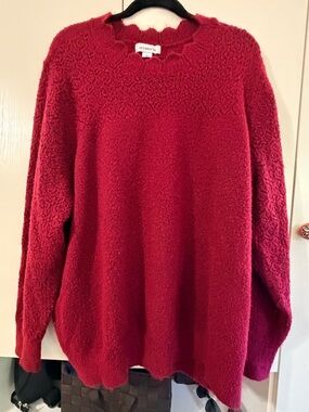 Liz Claiborne Textured Red Sweater Grandmacore Cottagecore Plus 3XL